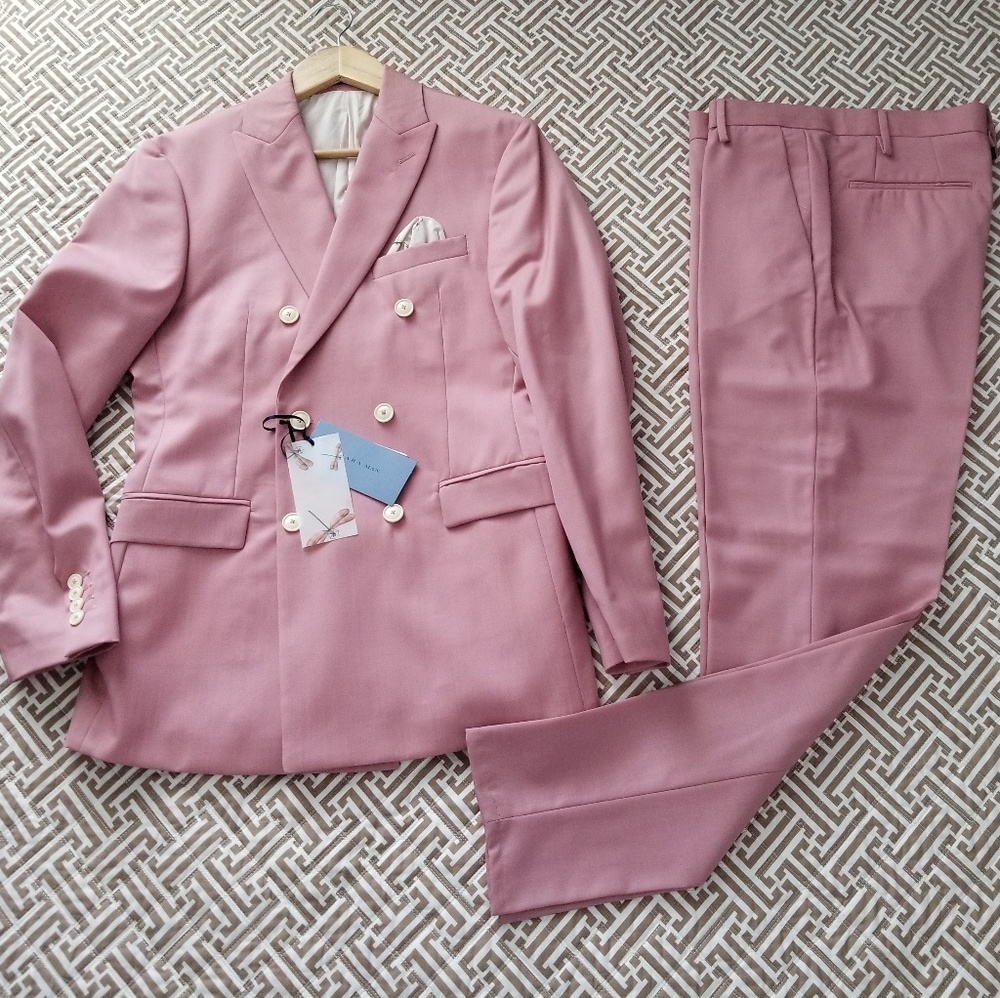 New Zara's double breasted pink swit